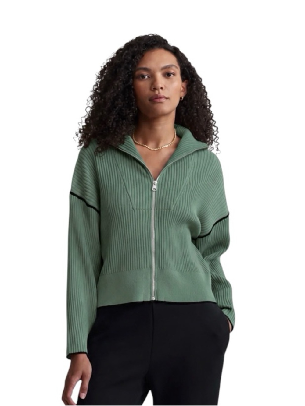 Varley Carmen Rib Knit Zip-Up Cardigan XS